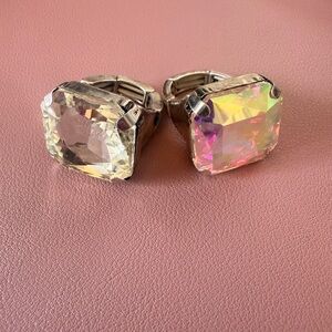 Silver-Tone Ring with Large Clear & AB Faceted Stone